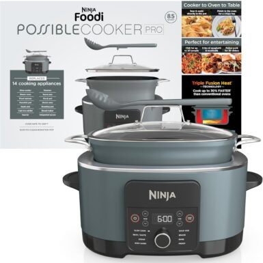 Ninja® 14-in-1 PossibleCooker™ PRO | 8.5qt, Sous Vide, Proof, Bake, & Steam Multicooker | Slow Cooker, Dutch Oven | Glass Lid & Integrated Spoon | Nonstick, Oven Safe Pot 500°F | Sea Salt Gray |MC1001