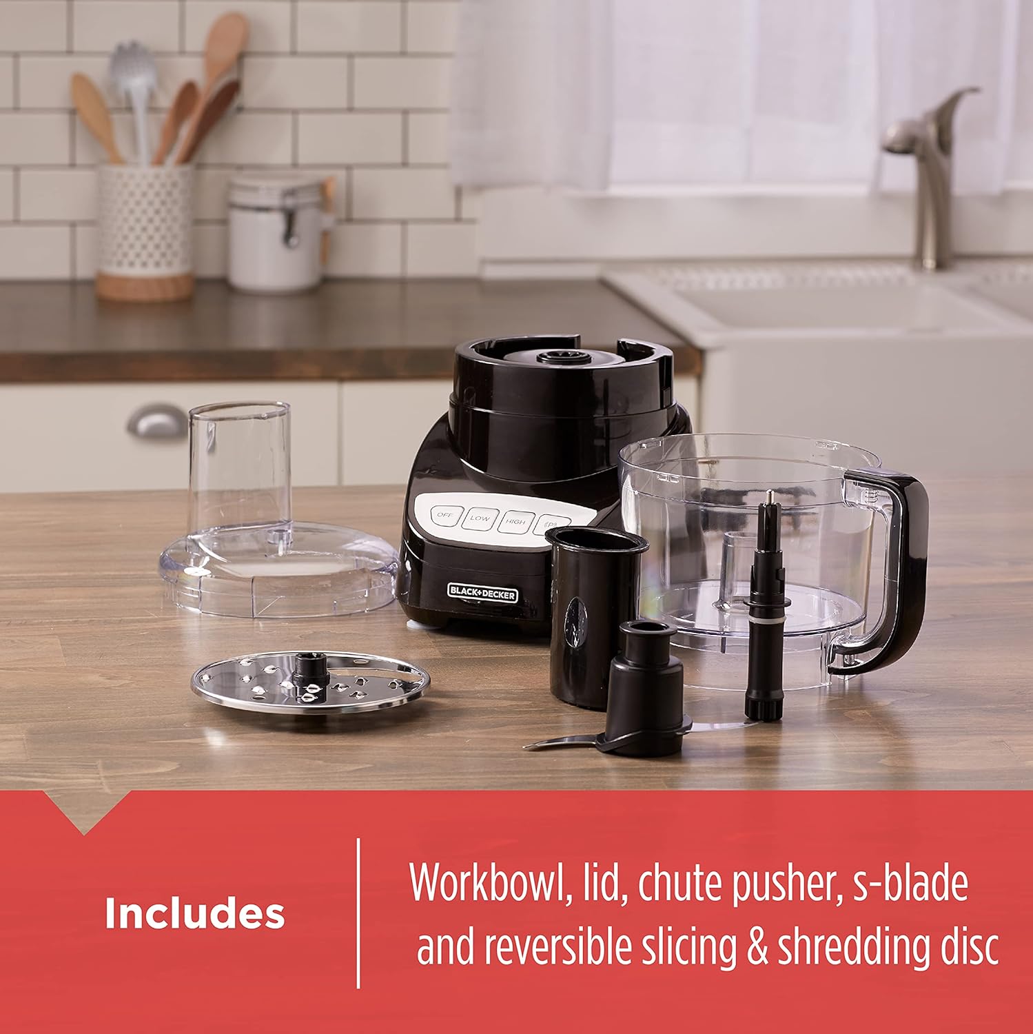 BLACK+DECKER 8-Cup Food Processor, Easy Assembly, Stainless Steel S-Blade, Shred, Slice, Chop, Puree, 450W Motor - Image 5