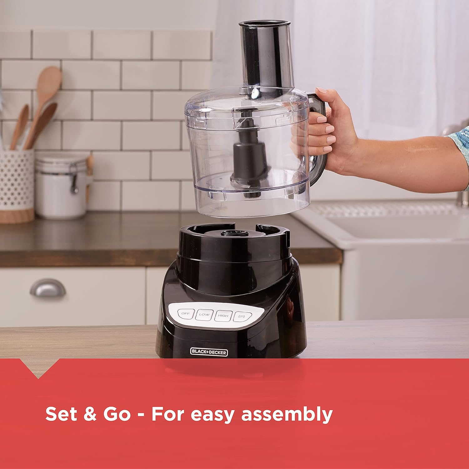 BLACK+DECKER 8-Cup Food Processor, Easy Assembly, Stainless Steel S-Blade, Shred, Slice, Chop, Puree, 450W Motor - Image 6