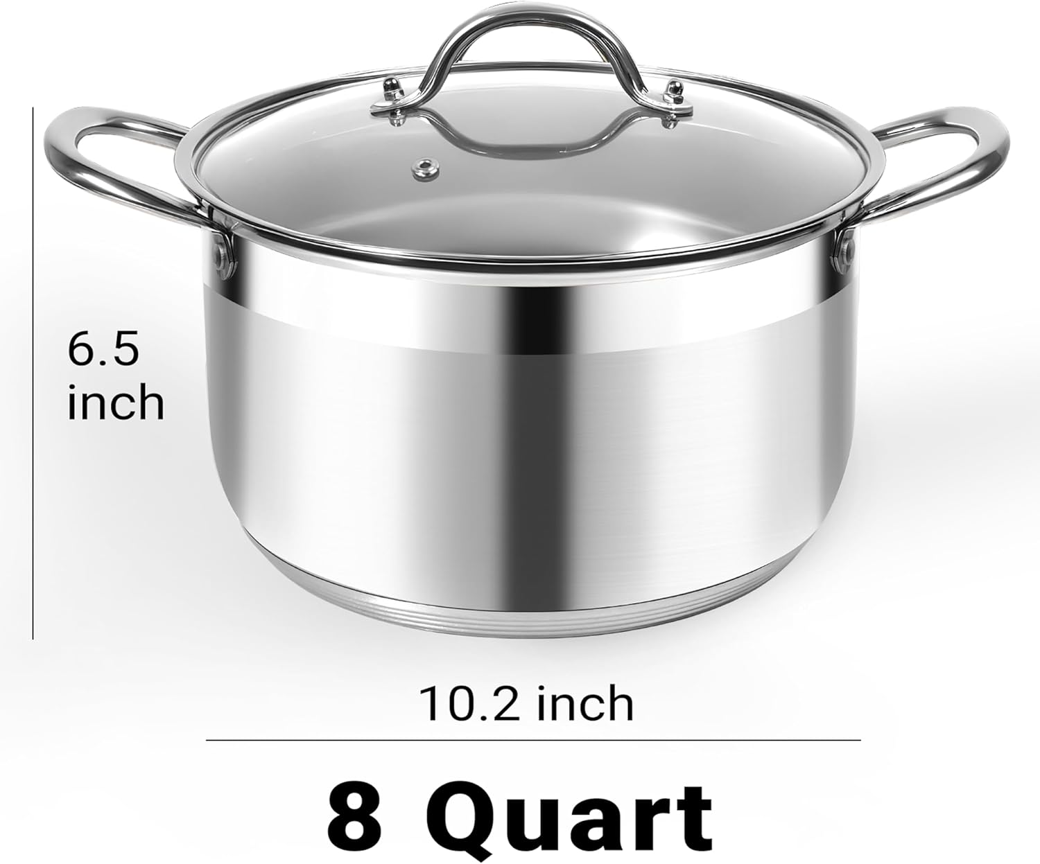 Kirecoo Stainless Steel Stock Pot - 8 Quart Heavy Duty Induction Cooking Pot with Visible Lid for Pasta, Soup, Spaghetti, Nonstick Thick Bottom Big Stockpot, Deep Cookware for Canning, Boiling, Simmer - Image 2