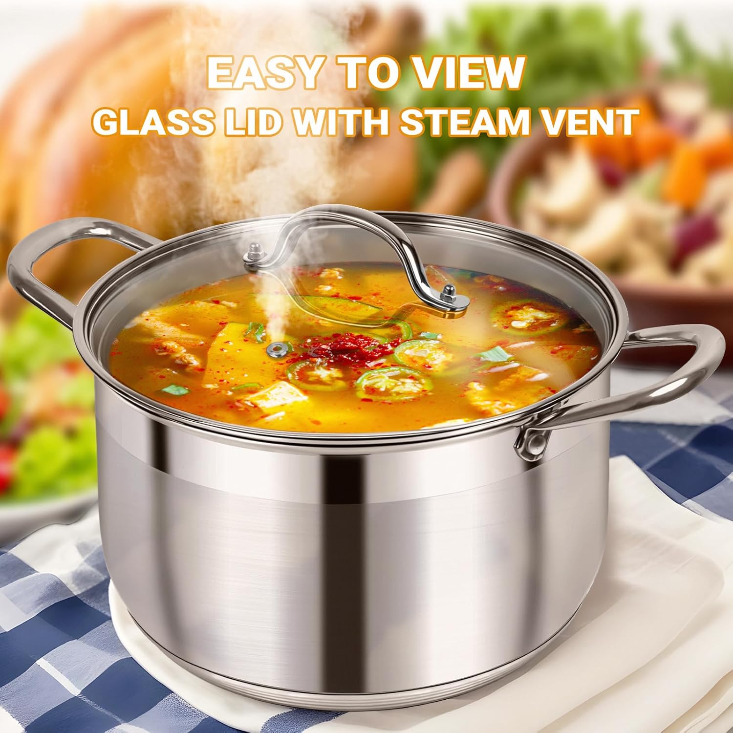 Kirecoo Stainless Steel Stock Pot - 8 Quart Heavy Duty Induction Cooking Pot with Visible Lid for Pasta, Soup, Spaghetti, Nonstick Thick Bottom Big Stockpot, Deep Cookware for Canning, Boiling, Simmer - Image 4